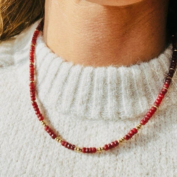 Genuine Ruby Necklace Gold Beaded Waterproof Jewelry On Trend Fall 2025 Necklace - Picture 1 of 14